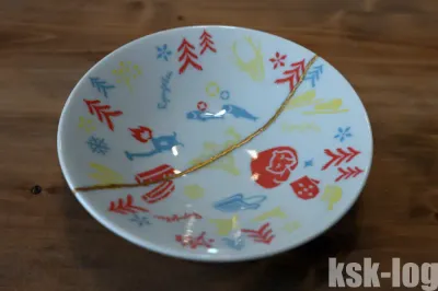 タイトボンド3による割れた食器の修復2枚目(金継ぎ風)